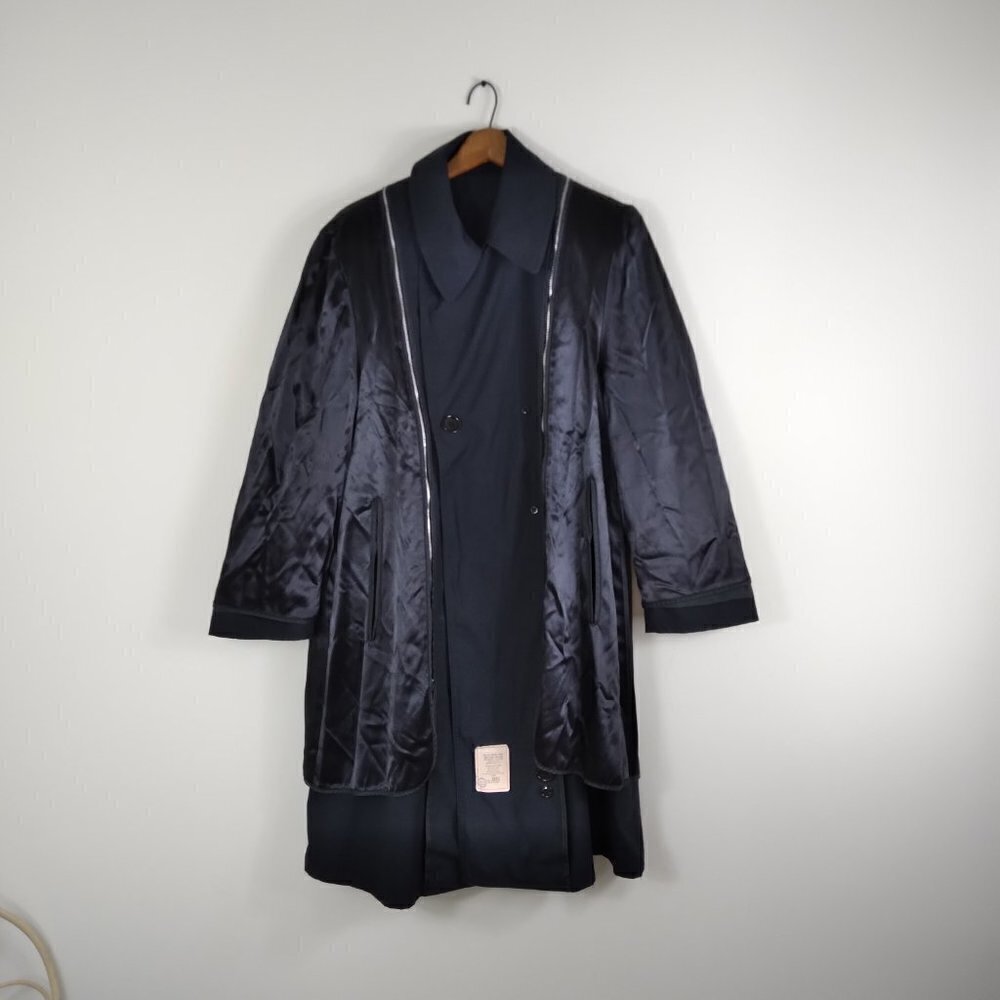 Y2K  Black Trench Coat Made In USA For Military Zip Out Lining Stylish Sz 38XS - Picture 3 of 15